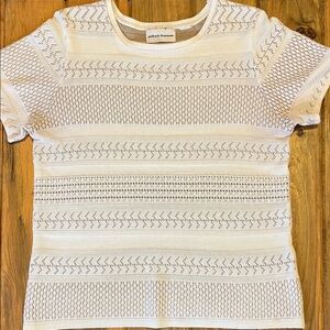 Alfred Dunner Cream Openwork Knit Short Sleeve Top
